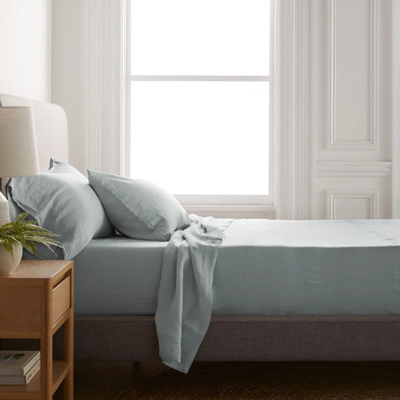 Quince European Linen Sheet Set - California King Mist Blue Gray NWT - Picture 1 of 7